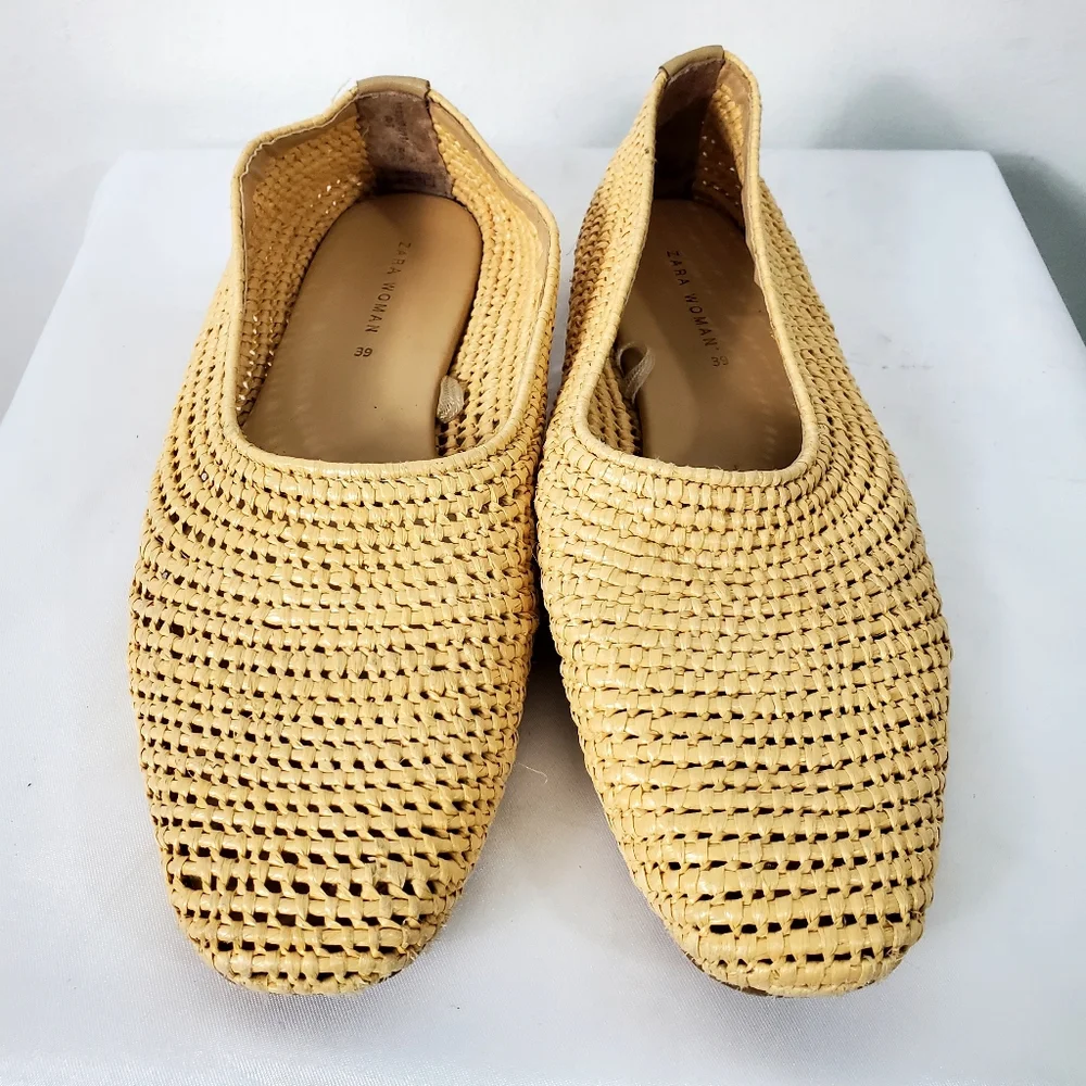 Zara Natural Colored Braided Hand Woven Flat Shoes - Picture 5 of 13